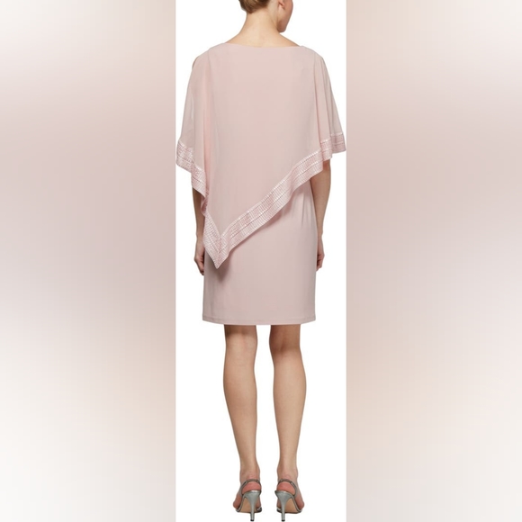 SLNY Foil Trim Asymmetrical Popover Capelet Sheath Dress Rose Gold Size 16 - Picture 2 of 6